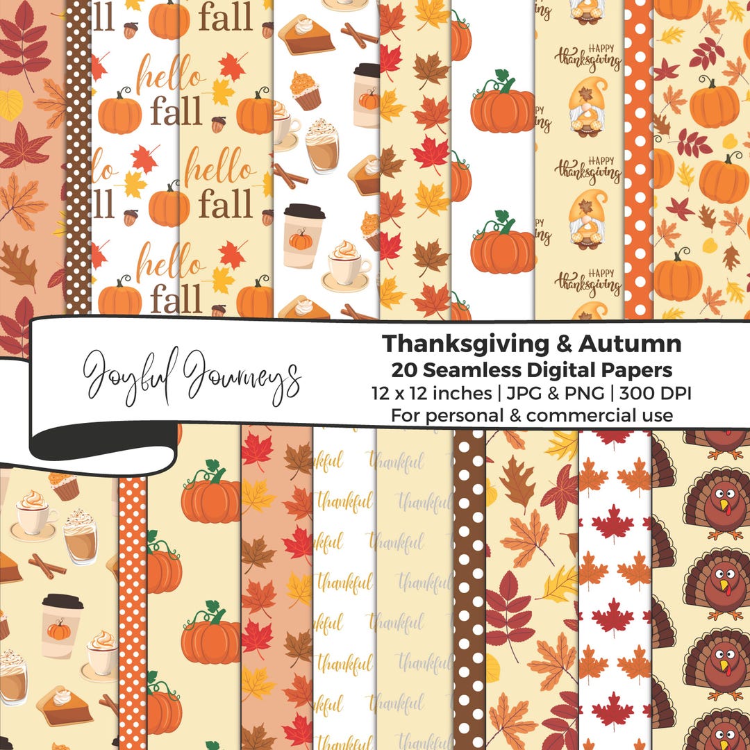 Thanksgiving Digital Paper, Fall Seamless Patterns, Autumn Backgrounds ...