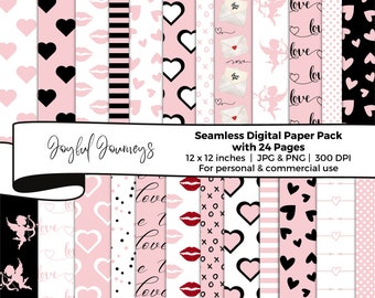 Valentine's Day Digital Paper: Blush Pink, Hearts, Seamless Patterns, Scrapbook Paper, Love (Commercial Use)