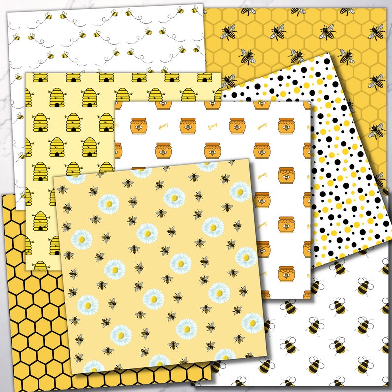 Bee Digital Paper: Honeycomb, Gnomes, Polka Dots, Honey Bee, Party ...