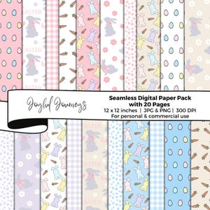 Easter Digital Paper, Bunny with Pink Bows, Carrot background, Easter Egg pattern, Gingham, Spring Scrapbook Paper, INSTANT DOWNLOAD
