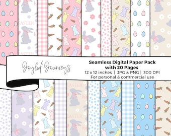 Easter Digital Paper: Bunny, Carrots, Eggs, Gingham, Spring, Scrapbook Paper (Instant Download, Commercial Use)
