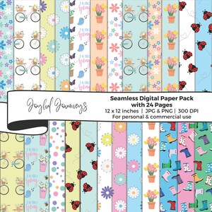 Frühling Digitales Papier, Ostern, nahtlose Wiederholung, Frühling Hintergrund, Scrapbook-Papier, Tulpen, Blumenmuster, Marienkäfer, SOFORT-DOWNLOAD