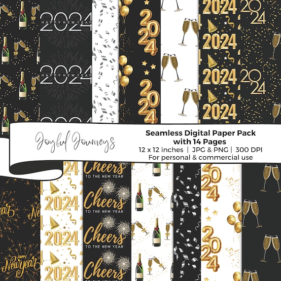 New Year Digital Paper, 2024 Scrapbook Papers, Confetti Background