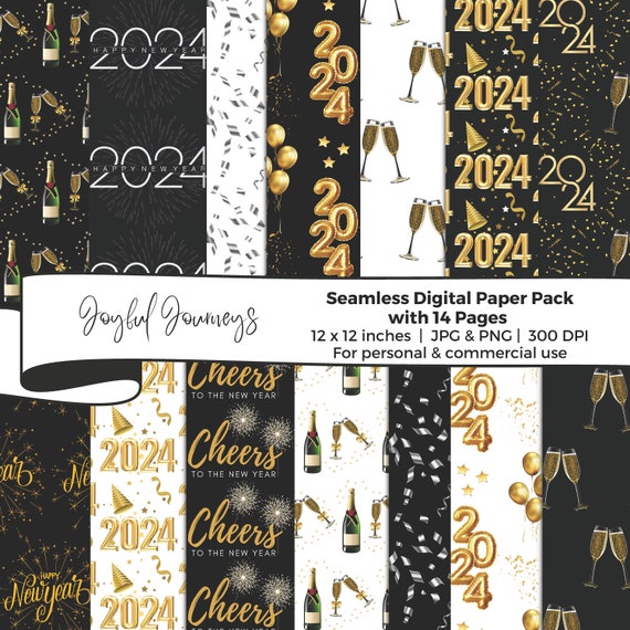 New Year Digital Paper, 2024 Scrapbook Papers, Confetti Background