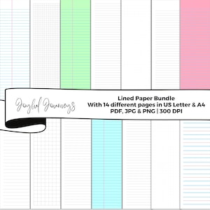 Bundel afdrukbaar gelinieerd papier, Wide Rule College Rule, notebook gelinieerd papier, US Letter en A4, briefpapier, pdf, jpeg, png, gelinieerde vellen