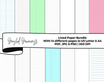 Printable Lined Paper Bundle, College & Wide Ruled, Notebook Lined Paper, US Letter and A4, Writing Paper, Note Paper Template, Graph Paper