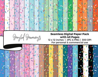 Sprinkles Digital Paper: Colorful Scrapbook, Donut Sprinkles, Sprinkle Pattern, Seamless Patterns, Commercial Use