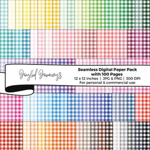 Papel digital de cuadros vichy, estampado sin costuras, para picnic, imprimible en tonos pastel brillantes, papel para álbumes de recortes, descarga instantánea, uso comercial