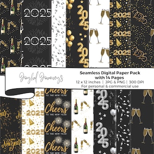 Neues Jahr Digital Papier, 2025 Scrapbook-Papiere, Konfetti Hintergrund, Feier, nahtlose Muster, kommerzielle Nutzung, Instant Download