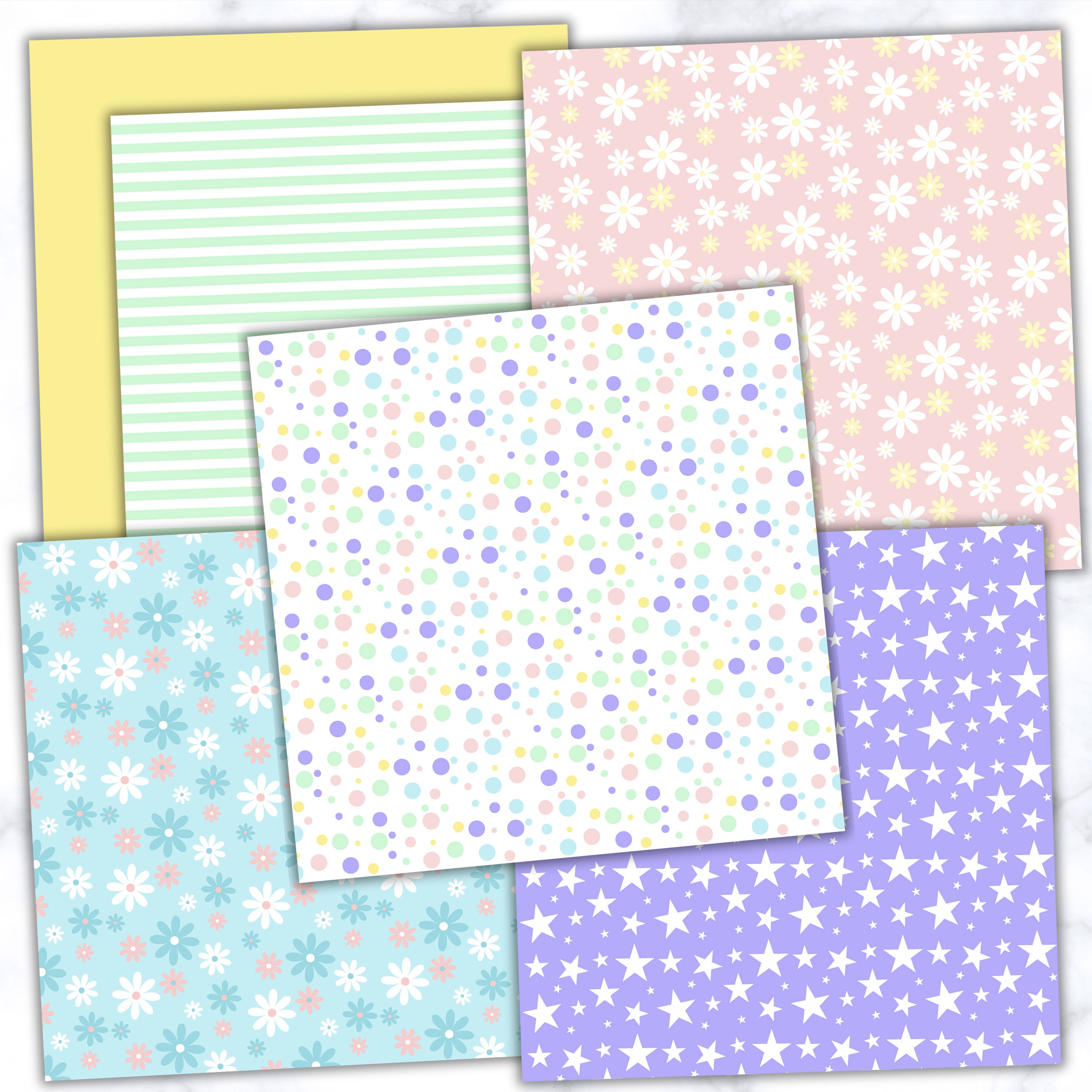 Pastel Digital Paper: Polka Dots, Hearts, Stars, Sprinkles, Seamless ...