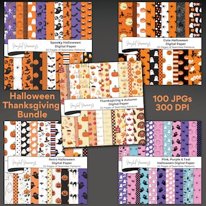 Pacchetto di carte digitali, sfondi di Halloween e del Ringraziamento, pacchetto di motivi senza soluzione di continuità, carta per scrapbooking, download immediato, uso commerciale