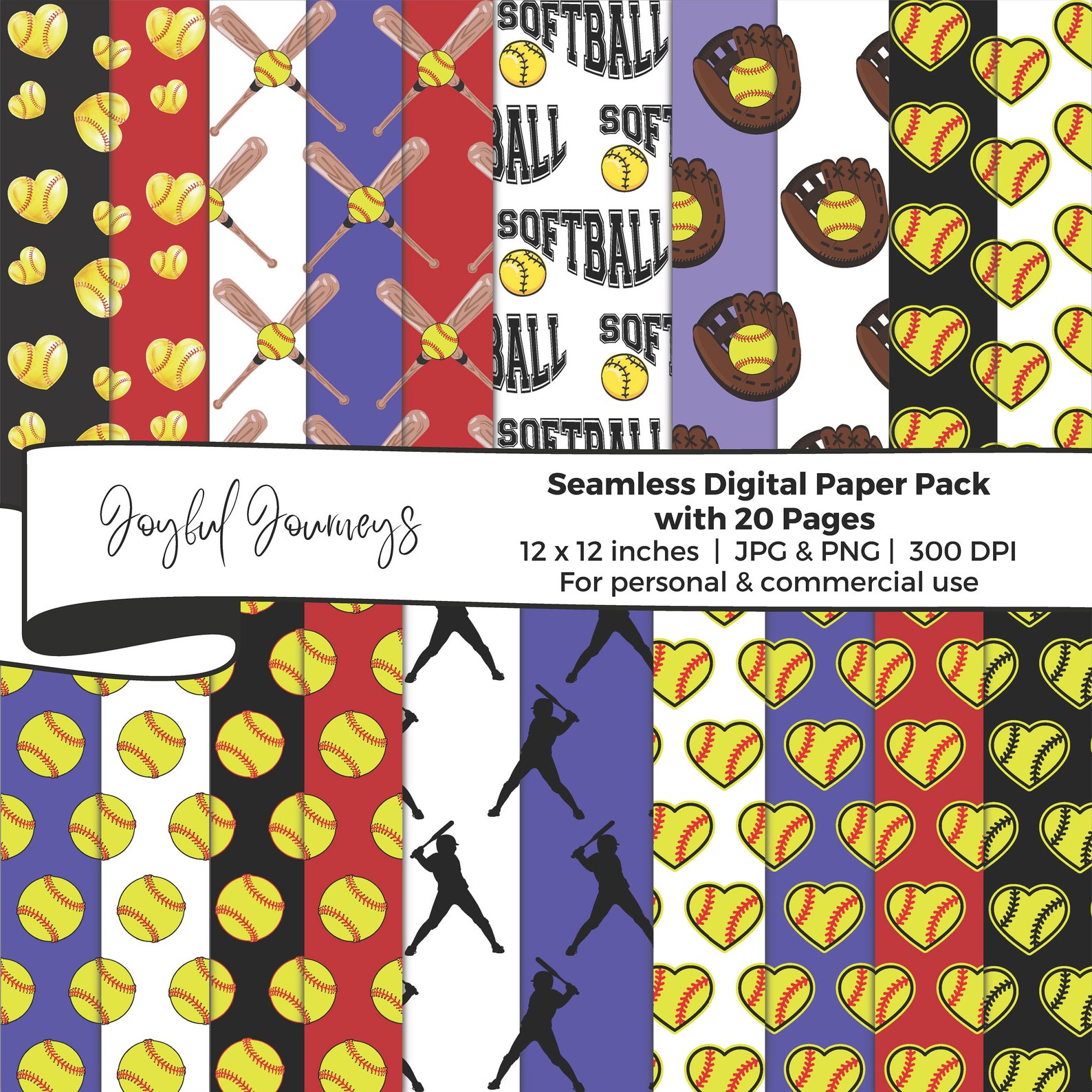 Softball Digital Paper Softball Seamless Pattern Printable - Etsy