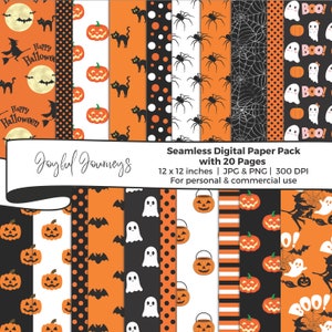 Halloween Digital Paper, Trick or Treat Seamless Pattern, Halloween Backgrounds, Spooky Scrapbook Paper, Boo, Commercial Use