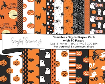 Halloween Digital Paper: Spooky, Seamless Patterns, Boo, Trick or Treat, Scrapbook Paper, (Commercial Use)