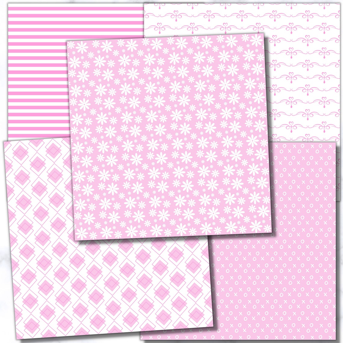 Pink Paper Patterns Pink Digital Paper: Seamless Patterns, Polka Dots, Hearts, Sprinkles ...