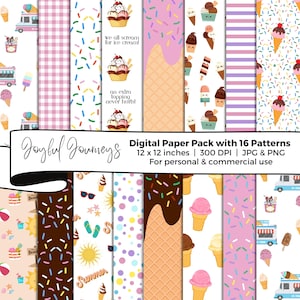 Eiscreme, digitales Papier, Sommer Hintergrund, Waffel Kegel Muster, Streusel, Strand, Scrapbook Papier, SOFORTIGER DOWNLOAD, kommerzielle Nutzung