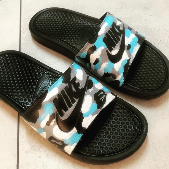 Custom Nike Bape Camo Slides - Snow Camo Edition