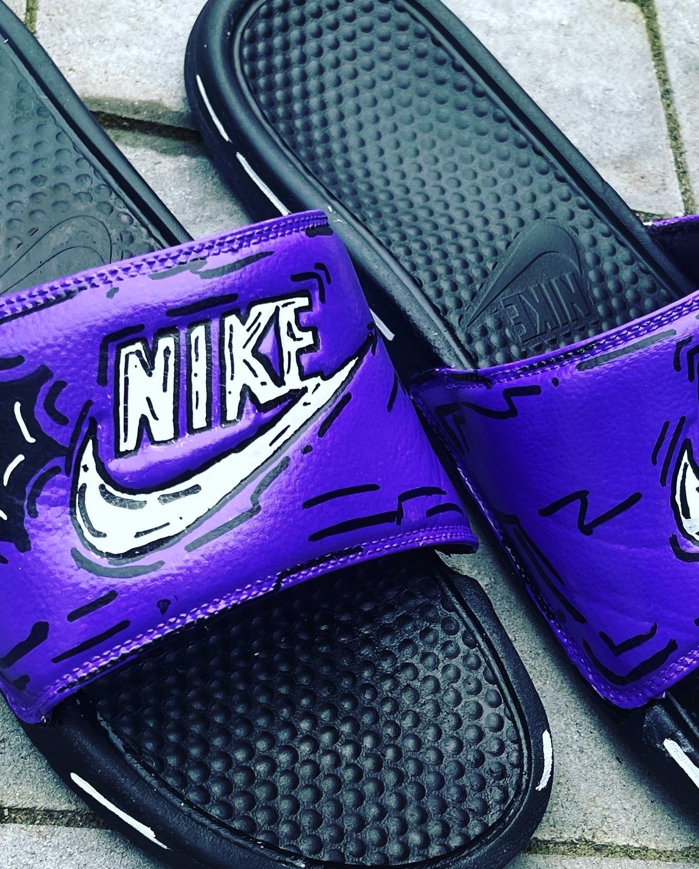 nike purple and gold slides