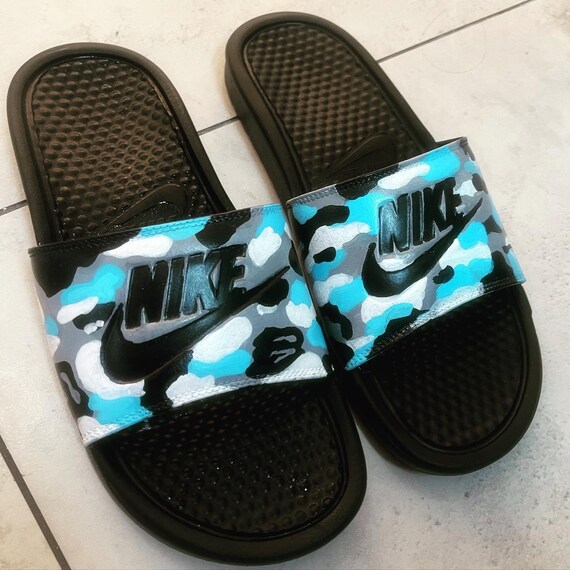Custom Nike BAPE Camo Slides Snow Camo 
