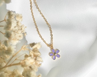 Dainty Purple Flower Necklace - 24K Gold Plated, Cute Flirty Dainty Charm, Nature Lover, Tarnish Free, Gifts For Her