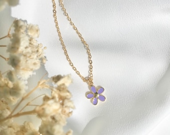 Dainty Purple Flower Necklace - 24K Gold Plated, Cute Flirty Dainty Charm, Nature Lover, Tarnish Free, Gifts For Her