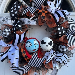 Jack and sally halloween wreath