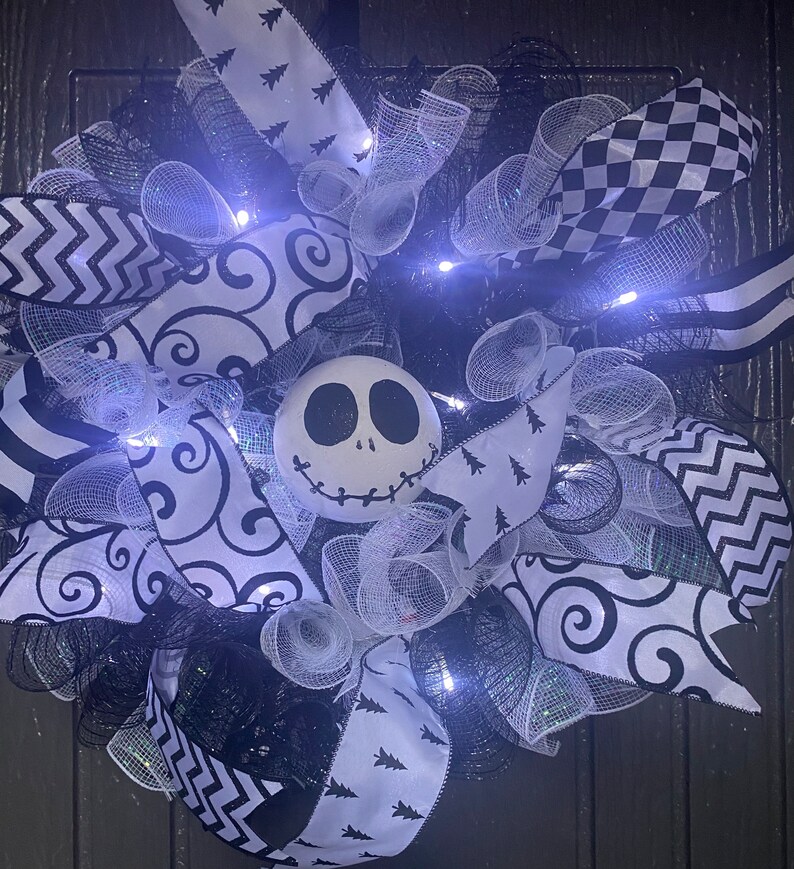 Jack Skellington Halloween popular wreath with lights