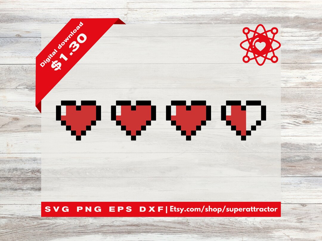 Pixel Hearts Legend of Zelda Heart Icons Digital Files Svg, Jpg, Png