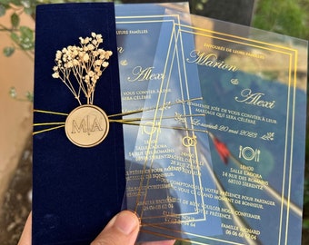 Navy blue Luxury Velvet Transparent PVC's, Navy blue Invitation, Navy blue Wedding Invitations, Wedding Invitation