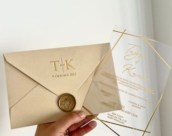 Luxury Wedding Invitation Transparent PVC, Simple Wedding Invitation With Sealed Velvet Envelope, Velvet Wedding Invitations, Unique Invites