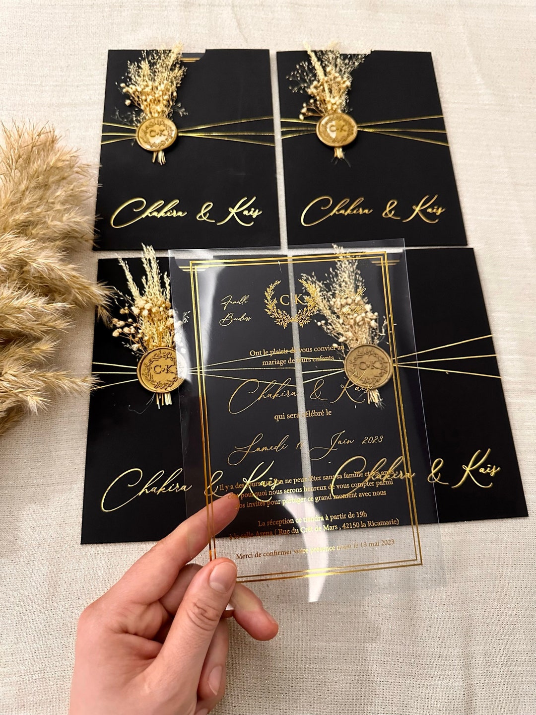 Luxury Black Enveloped, Transparent or Frosted Pvc, Wedding Invitations ...