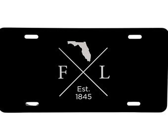 Florida Est | Black Aluminum 12”x 6” License Plate | Laser Engraved | Stainless Steel | Laser Etched