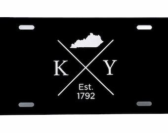 Kentucky Est | Black Aluminum 12”x 6” License Plate | Laser Engraved | Stainless Steel | Laser Etched