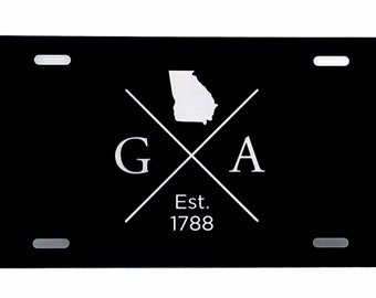 Georgia Est | Black Aluminum 12”x 6” License Plate | Laser Engraved | Stainless Steel | Laser Etched