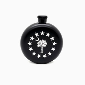 South Carolina Palmetto Stars | Matte Black Stainless Steel Hip Flask with Funnel, Capacity 5Oz | Laser Engraved | Aluminum | Laser Etched