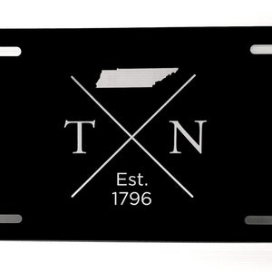 Tennessee Est | Black Aluminum 12”x 6” License Plate | Laser Engraved | Stainless Steel | Laser Etched