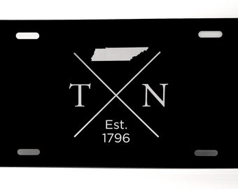 Tennessee Est | Black Aluminum 12”x 6” License Plate | Laser Engraved | Stainless Steel | Laser Etched