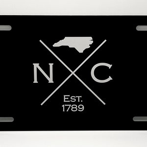 North Carolina Est | Black Aluminum 12”x 6” License Plate | Laser Engraved | Stainless Steel | Laser Etched