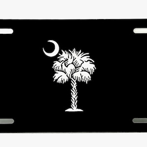 South Carolina Flag | Black Aluminum 12”x 6” License Plate | Laser Engraved | Stainless Steel | Laser Etched