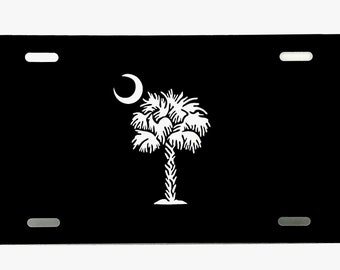 South Carolina Flag | Black Aluminum 12”x 6” License Plate | Laser Engraved | Stainless Steel | Laser Etched