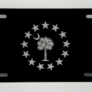 South Carolina Palmetto Stars | Black Aluminum 12”x 6” License Plate | Laser Engraved | Stainless Steel | Laser Etched