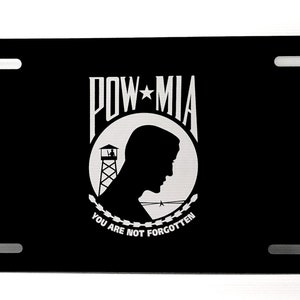 POW / MIA | Black Aluminum 12”x 6” License Plate | Laser Engraved | Stainless Steel | Laser Etched