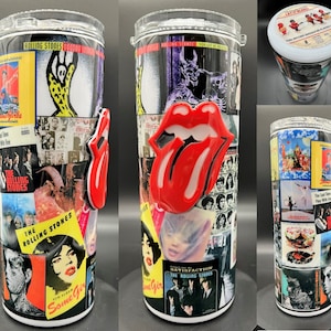Rolling Stones Album Cover Collage Tumbler with 3D Mouth - Red Tongue