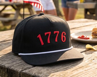 1776 Rope Cap - Embroidered Patriotic Hat, USA Rope Baseball Cap, America 250 Hat, Fourth of July Gift