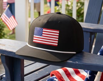 American Flag Rope Hat - USA Patriotic Snapback Cap, Vintage Flag Golf Hat, Fourth of July Hat, USA Gift for Dad