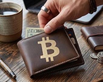 Bitcoin Wallet - BTC Bi-Fold Wallet, Cryptocurrency Wallet, Crypto Gift for Men, Blockchain Billfold