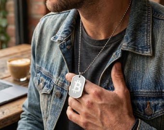 Bitcoin Dog Tag Necklace - BTC Symbol Pendant with Chain, Cryptocurrency Jewelry, Bitcoin Gift, Crypto Necklace, Blockchain Accessory