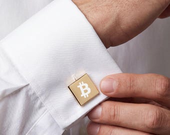 Bitcoin Cufflinks - BTC Gold or Steel Cufflink, Crypto Wedding Accessory, Cryptocurrency Gift for Men