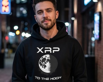XRP To The Moon Hoodie, Ripple Cryptocurrency Logo Sweatshirt, Gift for Crypto Investors