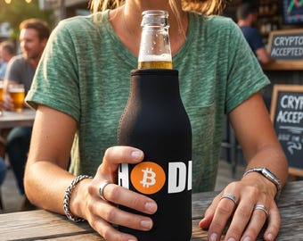 HODL Bitcoin Bottle Cooler Sleeve - BTC Neoprene Zip-Up Can Cooler, Crypto Drink Holder